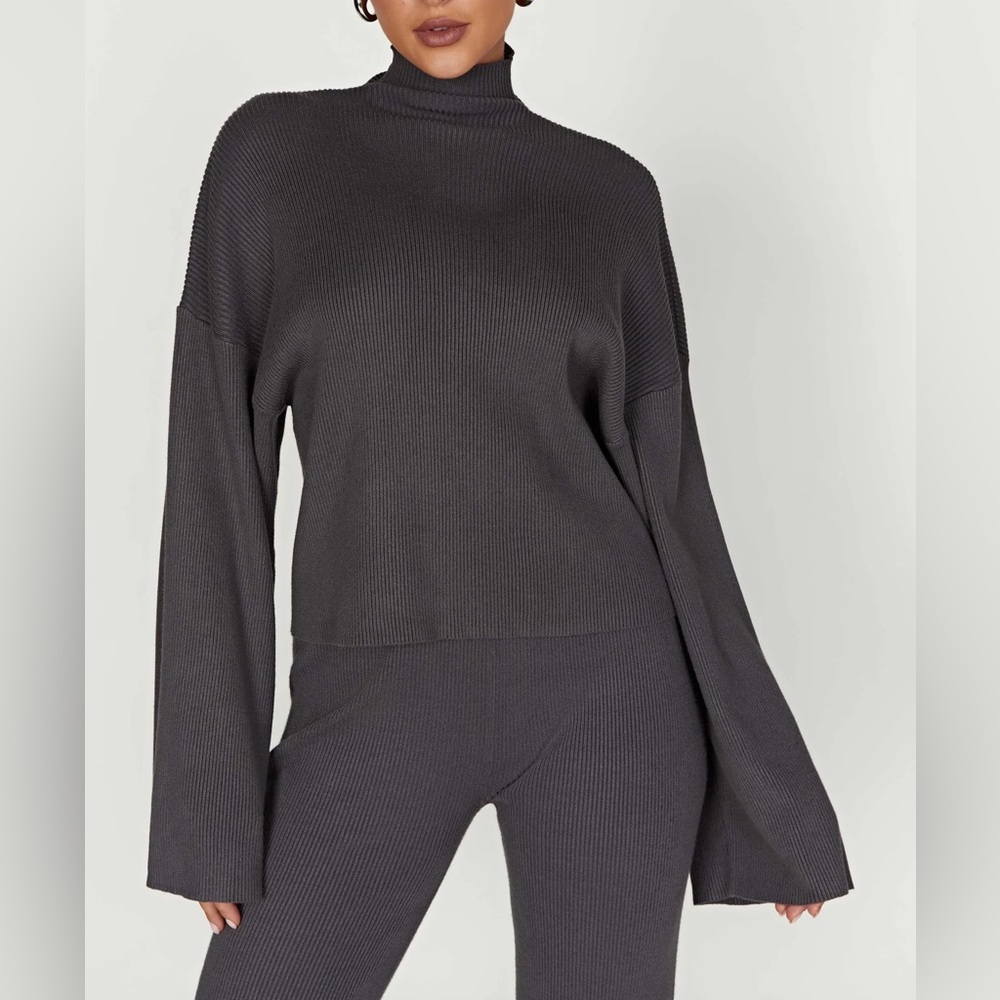 Meshki Winona Turtleneck Knit Top - Charcoal